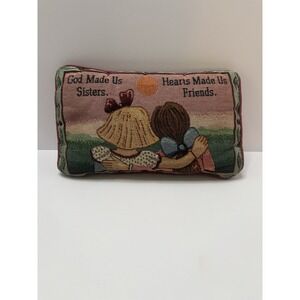 Vintage Tapestry Throw Pillow "God Made Us Sisters…" 12x7" Burgundy Back